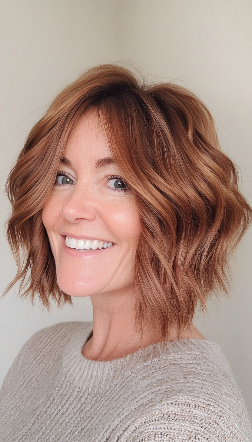 11. Wavy Lob in Chestnut Brown (Short Hairstyles For Older Women With Thick Hair) - Short Hairstyles For Older Women With Thick Hair