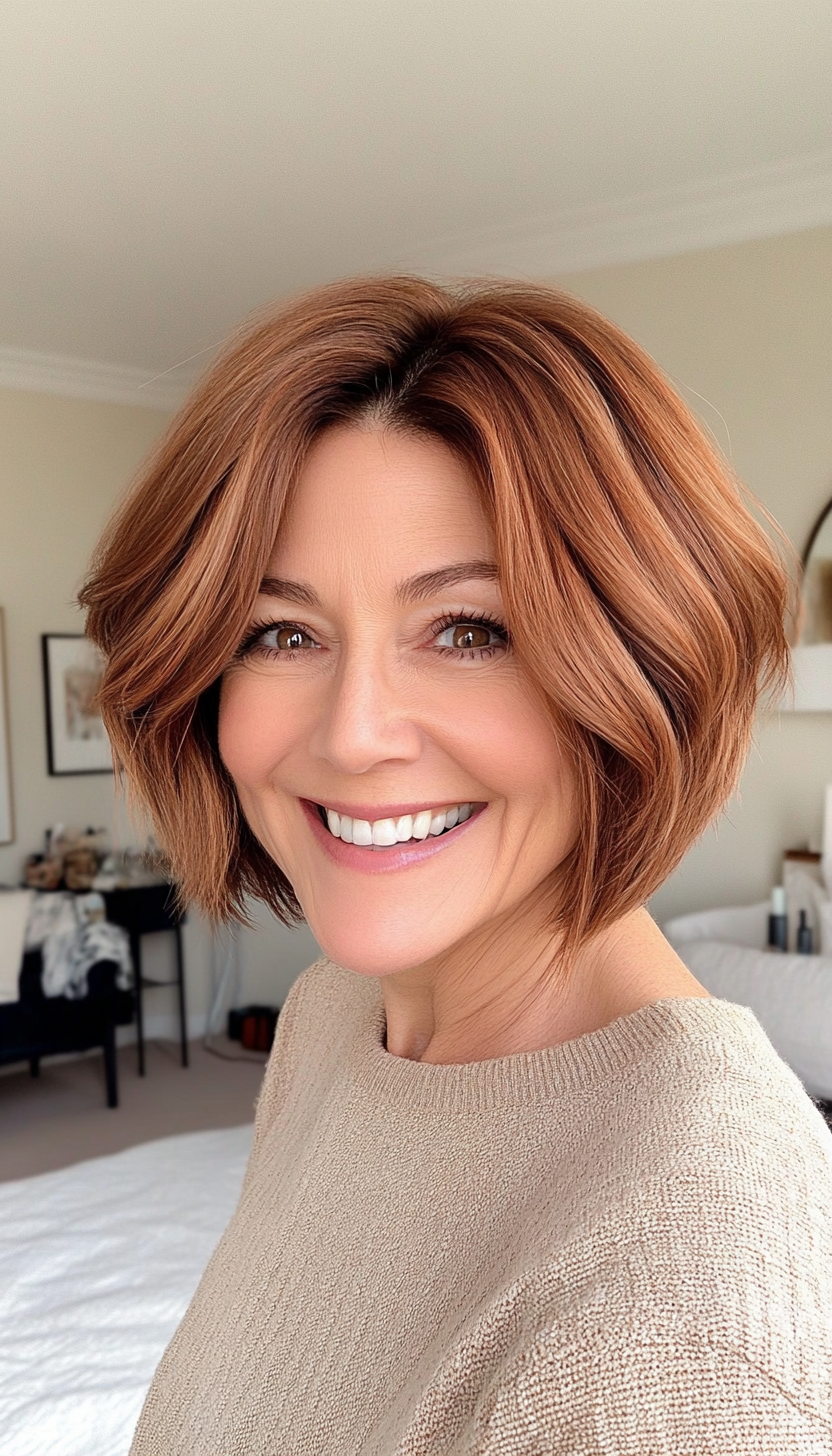 20. Graduated Bob in Medium Copper Brown (Short Hairstyles For Older Women With Thick Hair) - Short Hairstyles For Older Women With Thick Hair