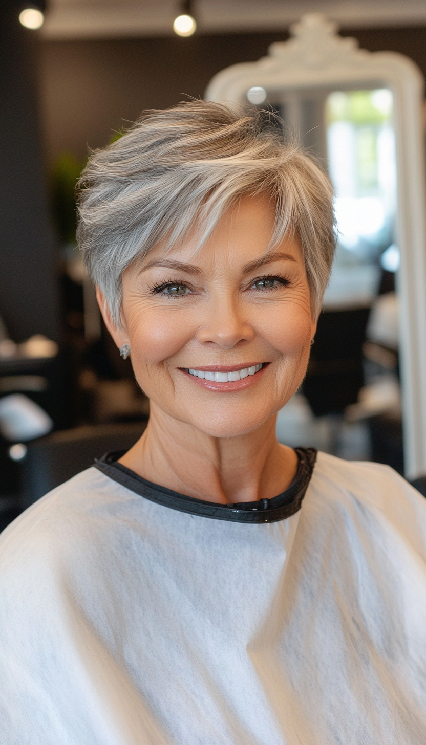 21. Short Sliced Pixie in Soft Ash Gray (Short Hairstyles For Older Women With Thick Hair) - Short Hairstyles For Older Women With Thick Hair