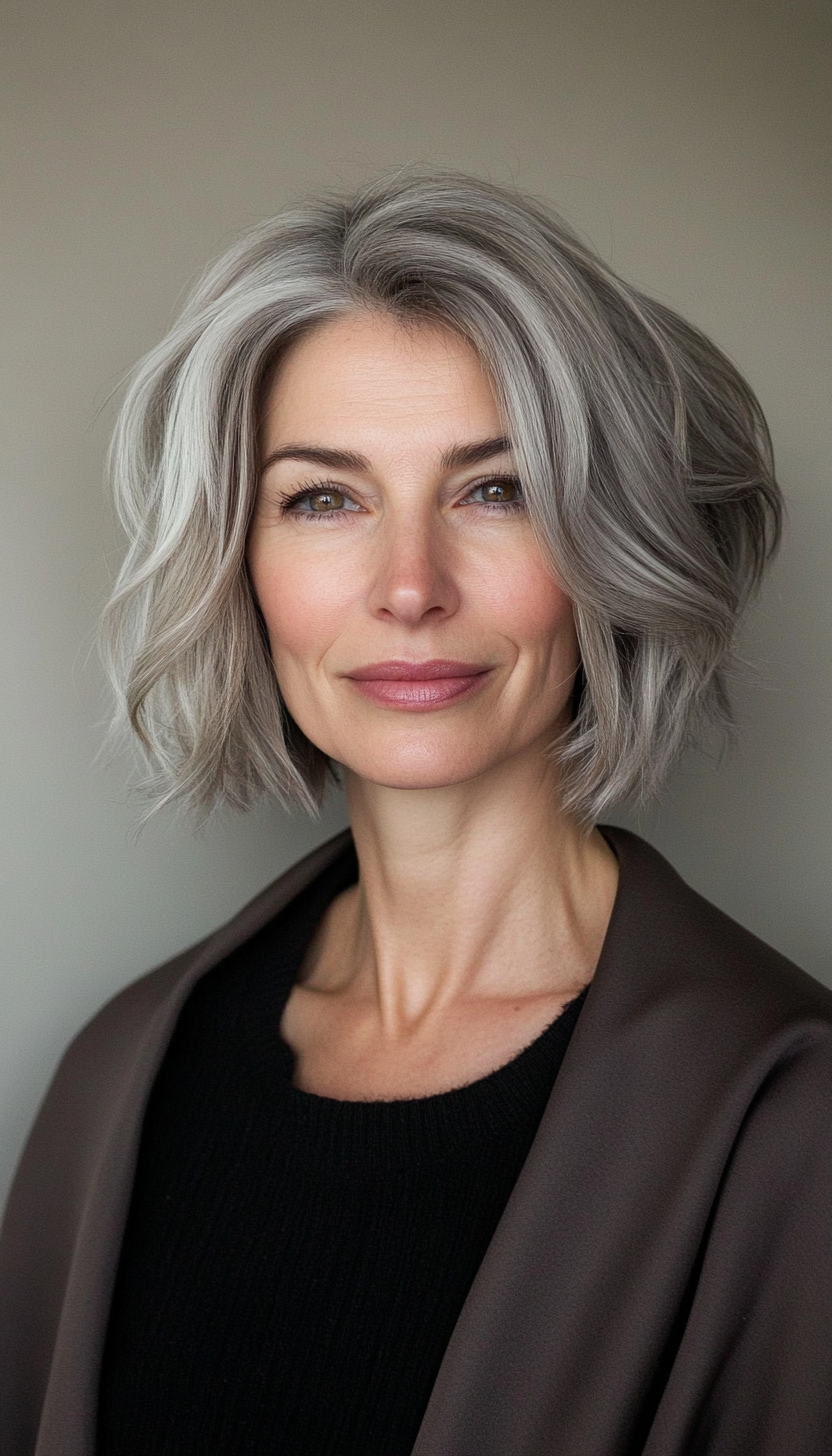 23. Textured Lob in Smoky Brown (Short Hairstyles For Older Women With Thick Hair) - Short Hairstyles For Older Women With Thick Hair