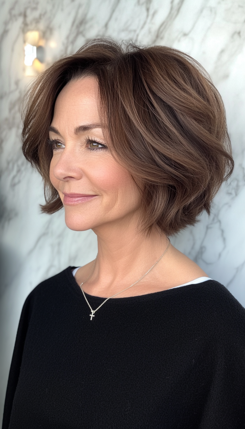 27. Flipped Ends Bob in Medium Golden Brown (Short Hairstyles For Older Women With Thick Hair) - Short Hairstyles For Older Women With Thick Hair
