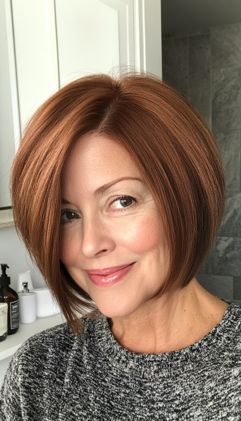 2. Layered Bob with Warm Chestnut Brown (Hairstyles For Women Over 60 With Thin Hair) - Hairstyles For Women Over 60 With Thin Hair