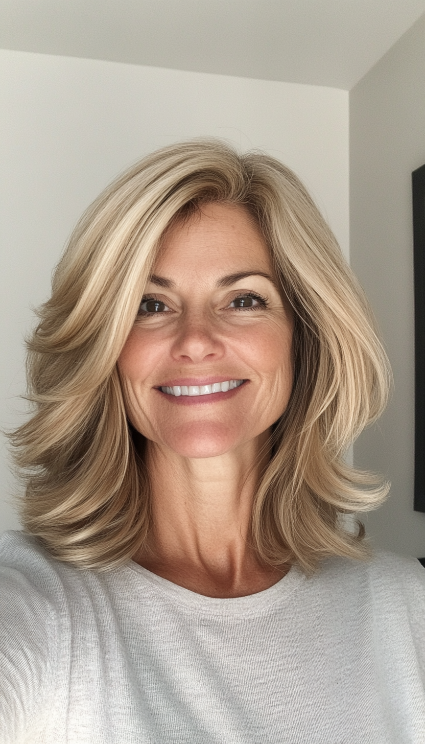 3. Feathered Lob with Golden Honey Blonde (Hairstyles For Women Over 60 With Thin Hair) - Hairstyles For Women Over 60 With Thin Hair