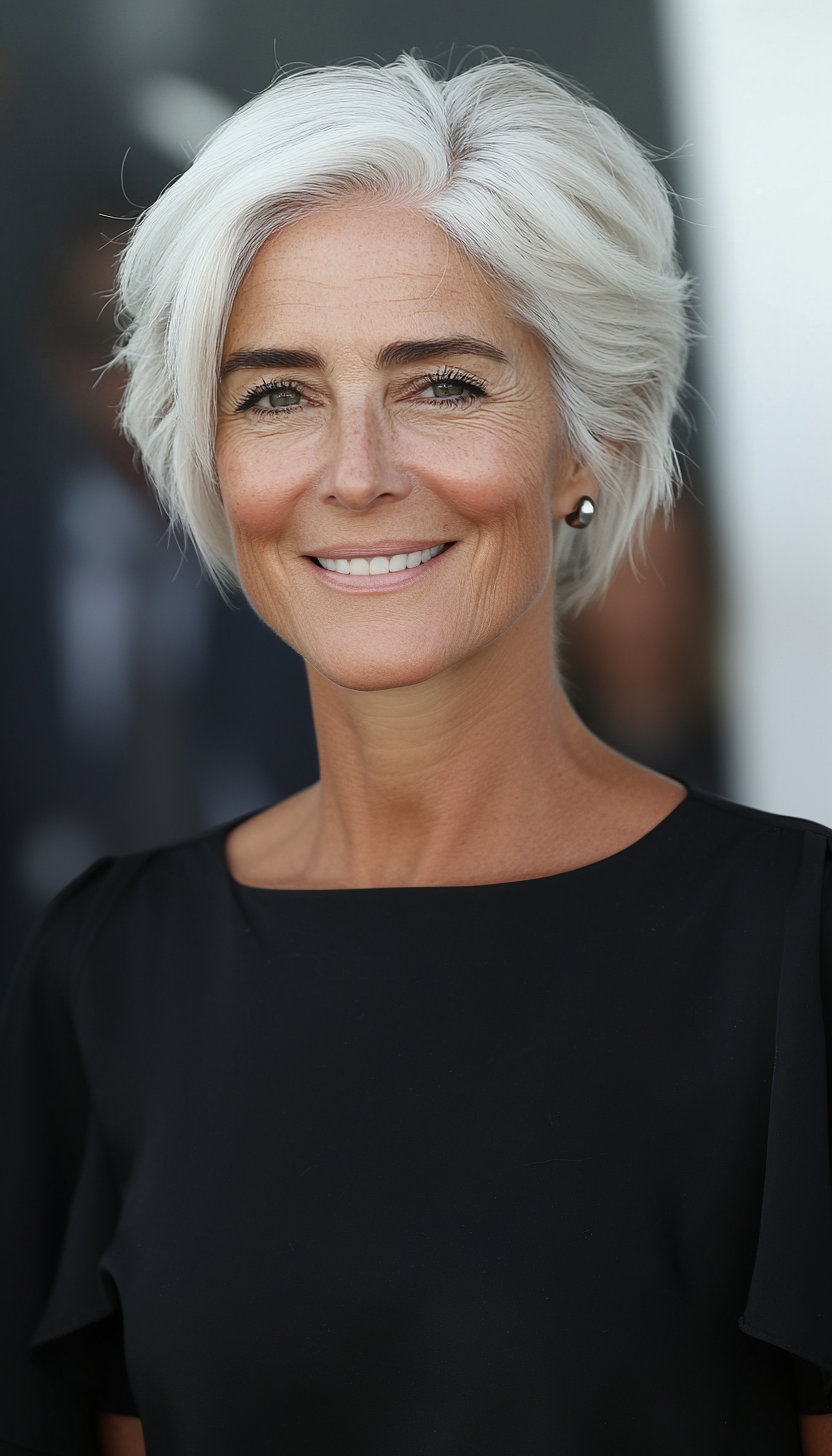 4. Tapered Crop with Natural White (Hairstyles For Women Over 60 With Thin Hair) - Hairstyles For Women Over 60 With Thin Hair