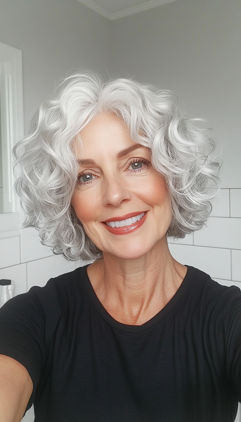 8. Curly Crop with Silver White (Hairstyles For Women Over 60 With Thin Hair) - Hairstyles For Women Over 60 With Thin Hair