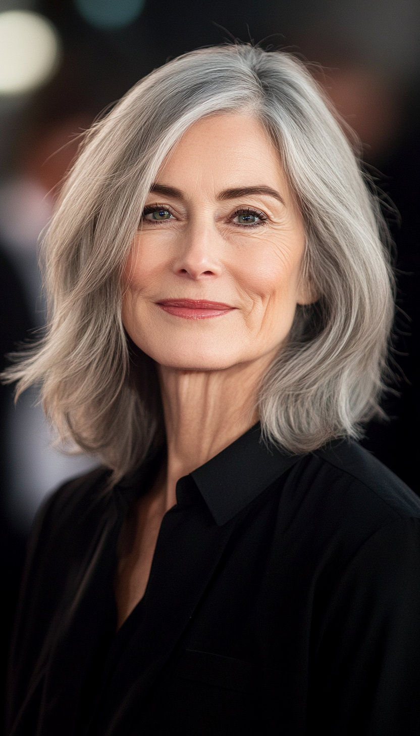 11. Side-Swept Bob with Soft Gray Blend (Hairstyles For Women Over 60 With Thin Hair) - Hairstyles For Women Over 60 With Thin Hair