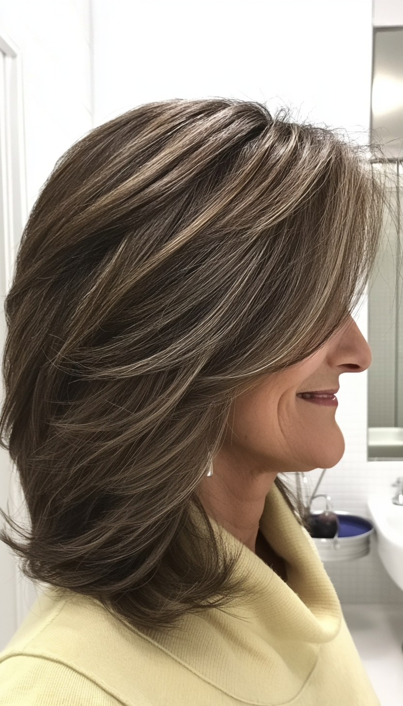 12. Layered Shoulder Cut with Neutral Dark Brown (Hairstyles For Women Over 60 With Thin Hair) - Hairstyles For Women Over 60 With Thin Hair