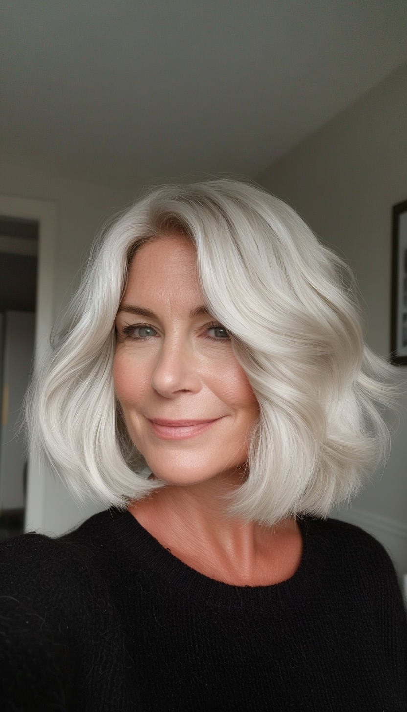16. Short Soft Waves with Cool Platinum Blonde (Hairstyles For Women Over 60 With Thin Hair) - Hairstyles For Women Over 60 With Thin Hair