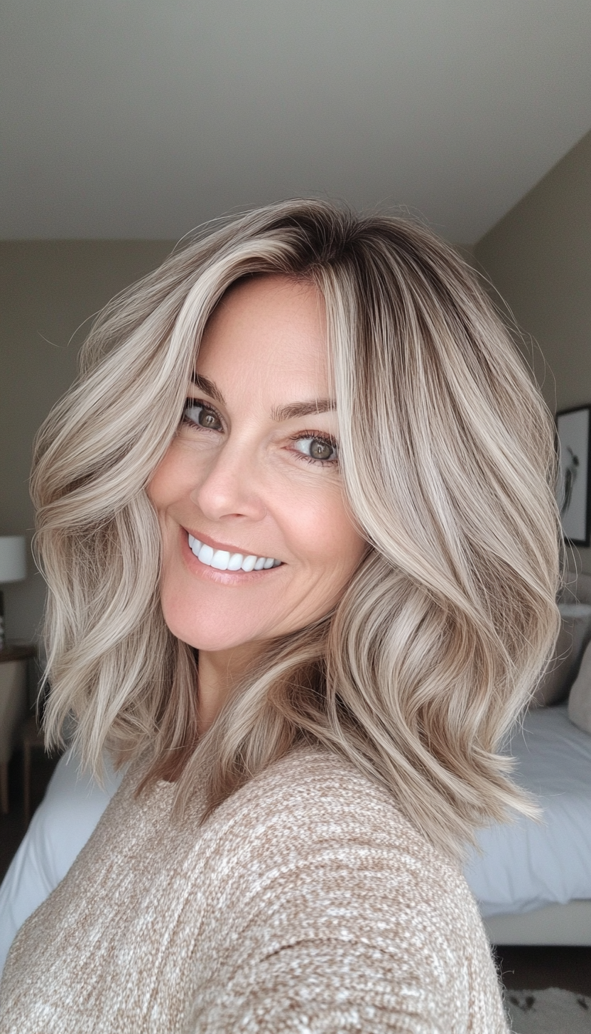 21. Wavy Lob with Beige Blonde (Hairstyles For Women Over 60 With Thin Hair) - Hairstyles For Women Over 60 With Thin Hair