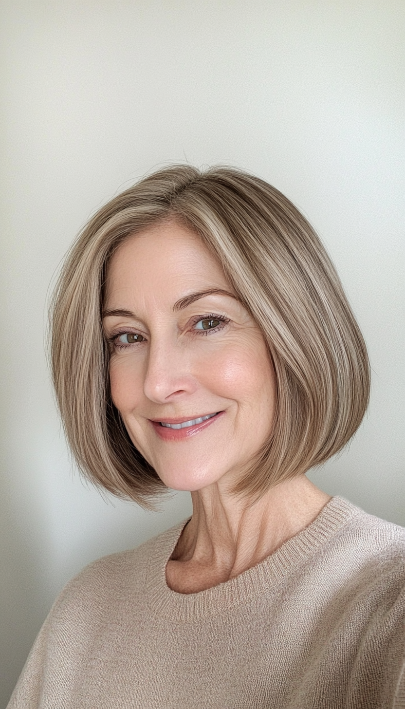 25. Classic Round Bob with Neutral Beige Brown (Hairstyles For Women Over 60 With Thin Hair) - Hairstyles For Women Over 60 With Thin Hair