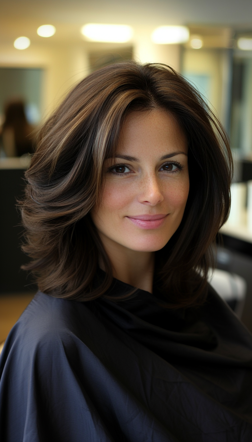 5. Blended Layers in Rich Espresso (Medium Length Layered Haircuts) - Medium Length Layered Haircuts