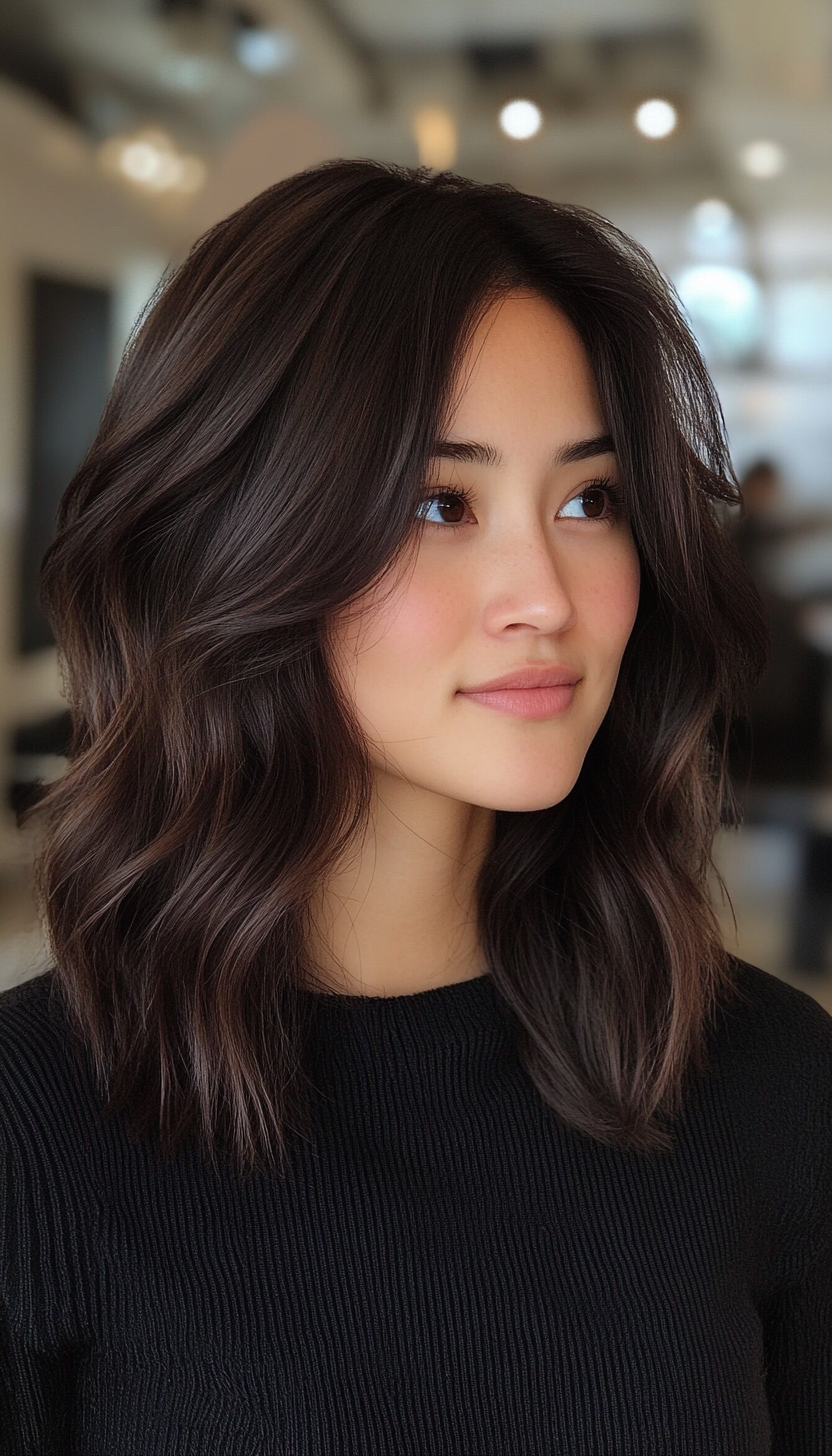 7. Textured Lob in Ash Brown (Medium Length Layered Haircuts) - Medium Length Layered Haircuts