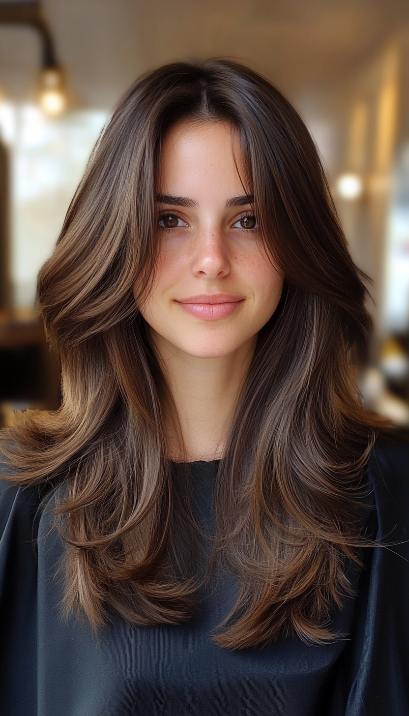 9. Curved Layers in Classic Dark Brown (Medium Length Layered Haircuts) - Medium Length Layered Haircuts