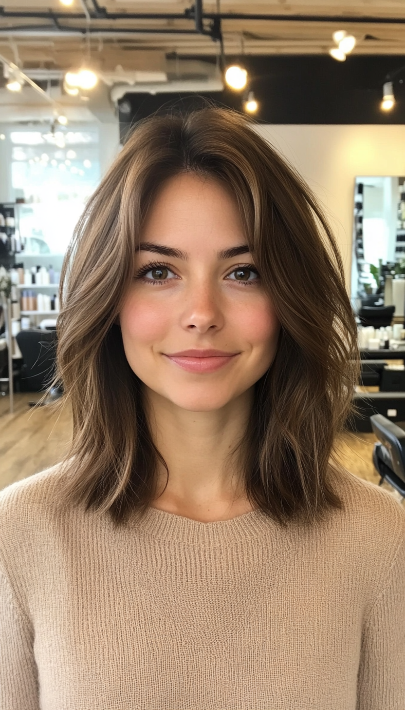 10. Piecey Layers with Wispy Ends in Soft Mocha (Medium Length Layered Haircuts) - Medium Length Layered Haircuts