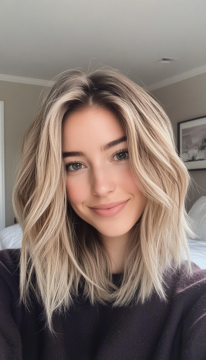 11. Airy Layers with Blunt Ends in Light Golden Blonde (Medium Length Layered Haircuts) - Medium Length Layered Haircuts