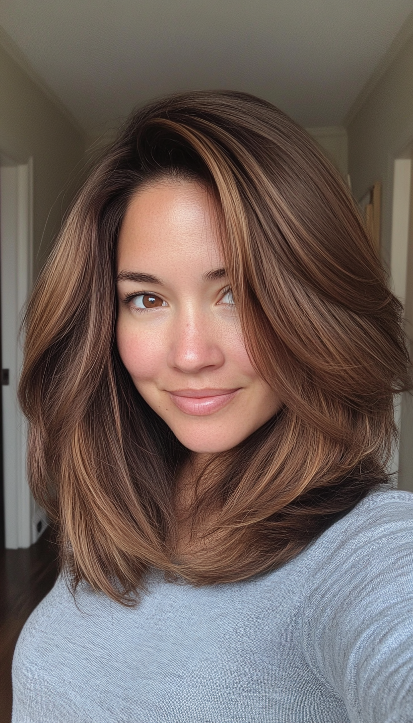 12. Flipped-Out Layers in Cool Medium Brown (Medium Length Layered Haircuts) - Medium Length Layered Haircuts