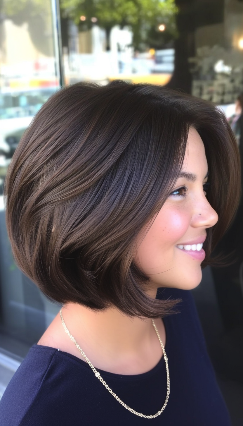 13. Layered Bob with Tapered Ends in Chocolate Brown (Medium Length Layered Haircuts) - Medium Length Layered Haircuts
