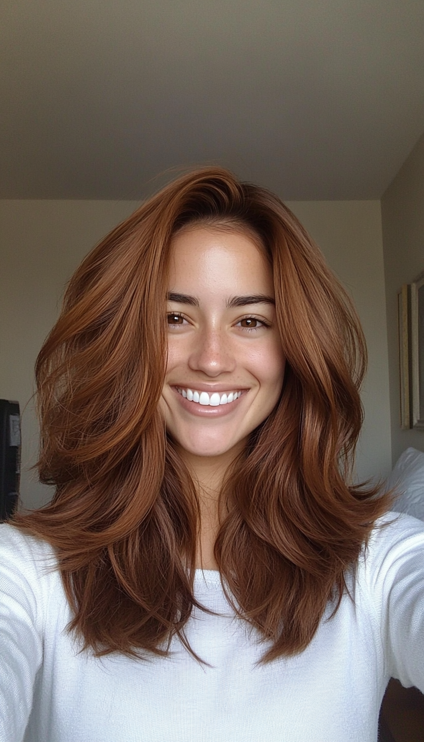 14. Windswept Layers in Deep Chestnut (Medium Length Layered Haircuts) - Medium Length Layered Haircuts