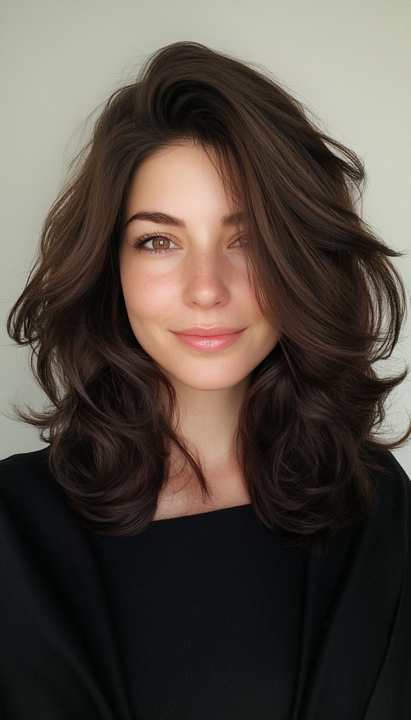 15. Soft Waves with Long Layers in Dark Mahogany (Medium Length Layered Haircuts) - Medium Length Layered Haircuts