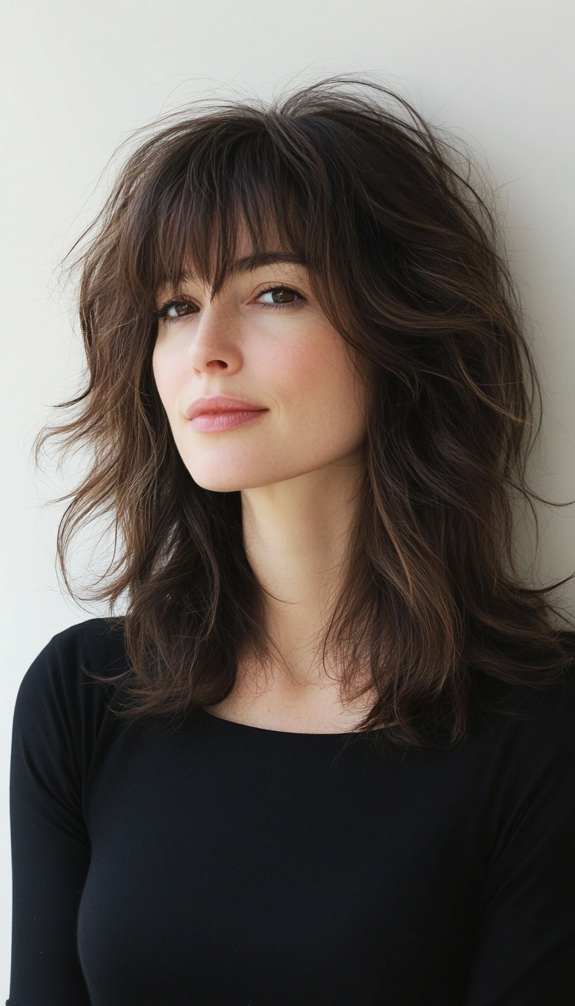 18. Layered Wolf Cut in Warm Medium Brown (Medium Length Layered Haircuts) - Medium Length Layered Haircuts