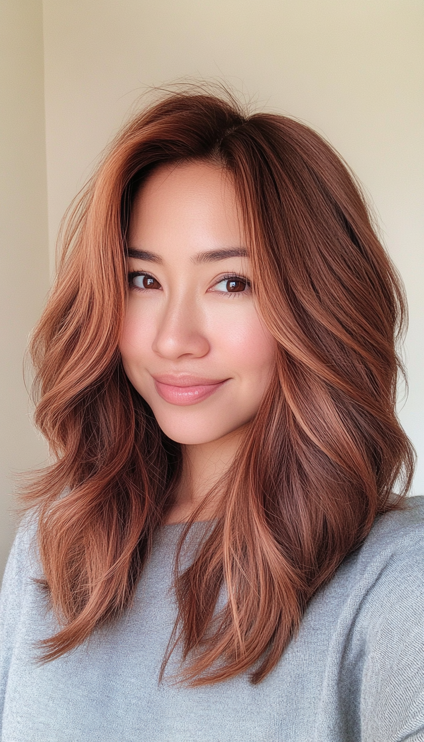 19. Tousled Layers in Cinnamon Brown (Medium Length Layered Haircuts) - Medium Length Layered Haircuts