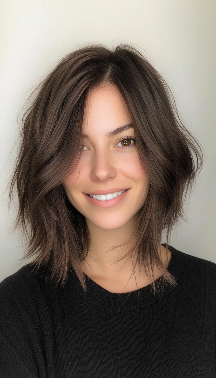 21. Blunt Lob with Hidden Layers in Neutral Brunette (Medium Length Layered Haircuts) - Medium Length Layered Haircuts