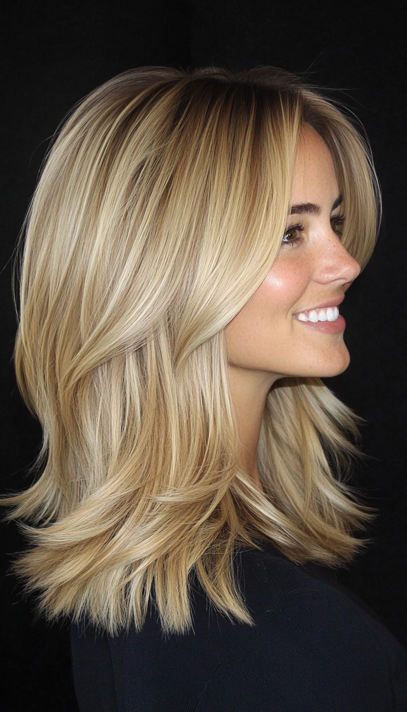 22. Subtle Layered Ends in Natural Beige Blonde (Medium Length Layered Haircuts) - Medium Length Layered Haircuts