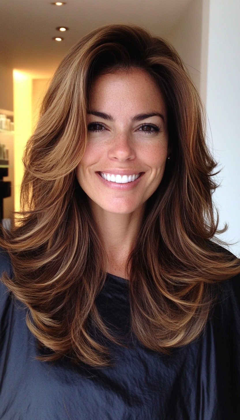 26. Flowy Layers in Medium Golden Brown (Medium Length Layered Haircuts) - Medium Length Layered Haircuts