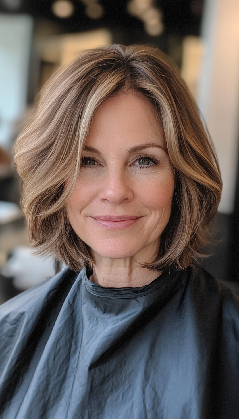 1. Classic Layered Bob with Warm Brunette Tones (Shoulder Length Hairstyles For Women Over 50) - Shoulder Length Hairstyles For Women Over 50