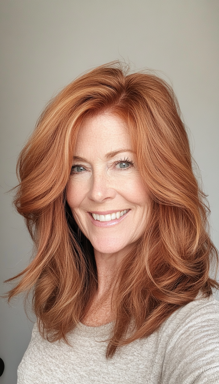 10. Wispy Layers with Soft Auburn Tones (Shoulder Length Hairstyles For Women Over 50) - Shoulder Length Hairstyles For Women Over 50