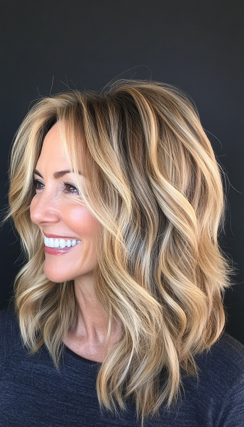 11. Messy Shoulder-Length Shag in Sandy Blonde (Shoulder Length Hairstyles For Women Over 50) - Shoulder Length Hairstyles For Women Over 50