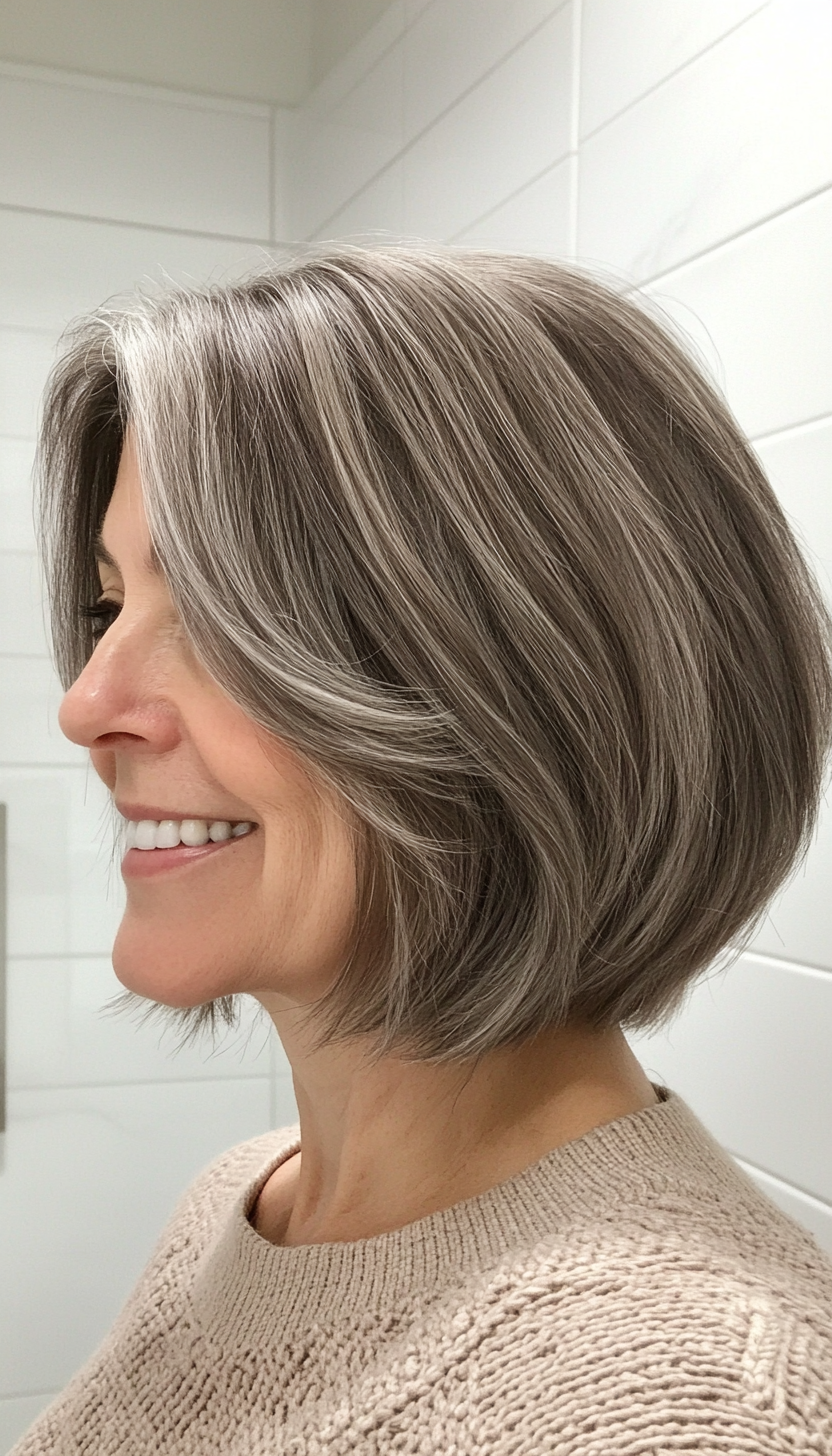 18. Shoulder-Length Bob with Subtle Ash Gray Highlights (Shoulder Length Hairstyles For Women Over 50) - Shoulder Length Hairstyles For Women Over 50
