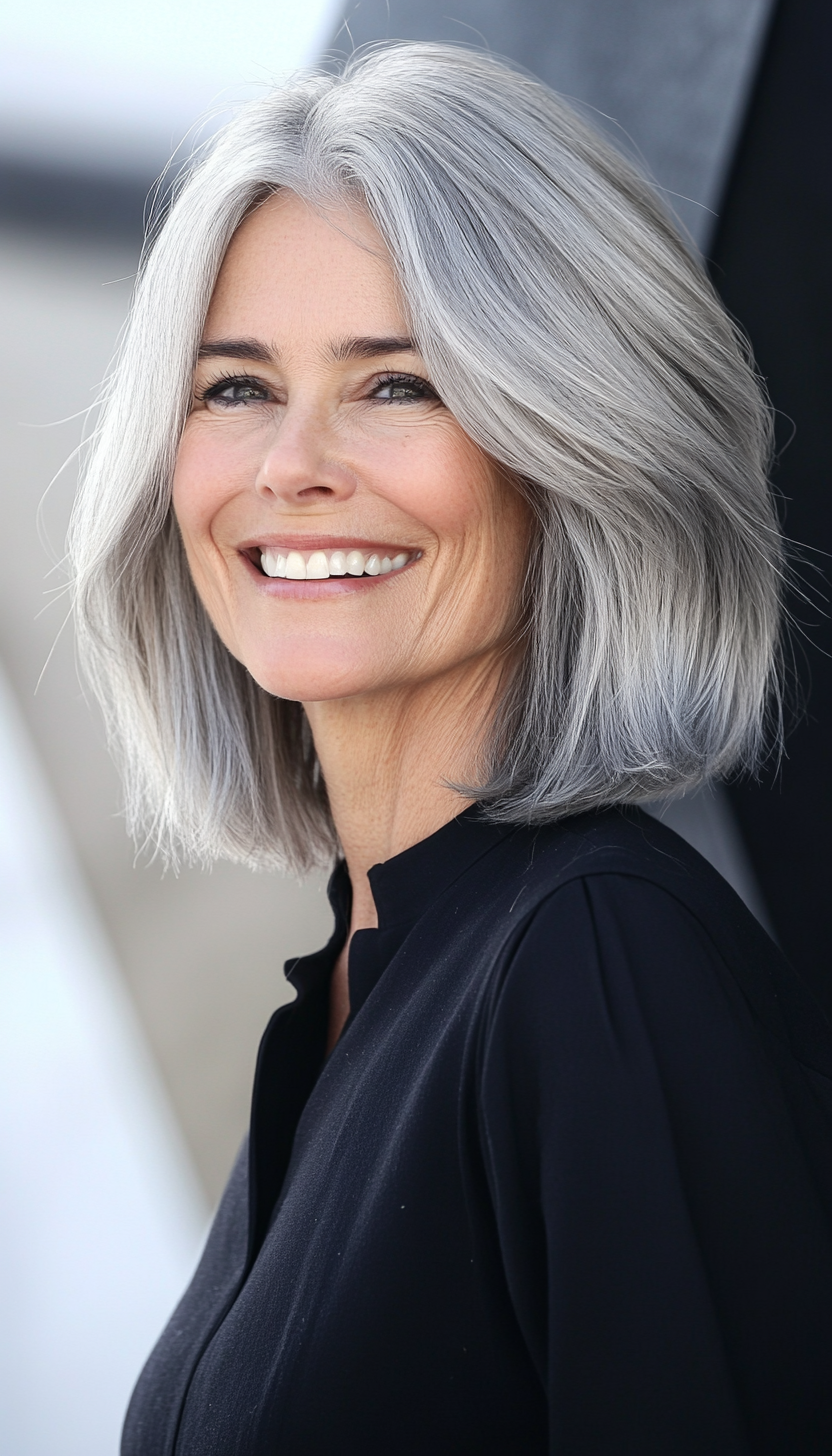 1. Soft Layered Bob in Silver Ash (Hairstyles For Women Over 70) - Hairstyles For Women Over 70