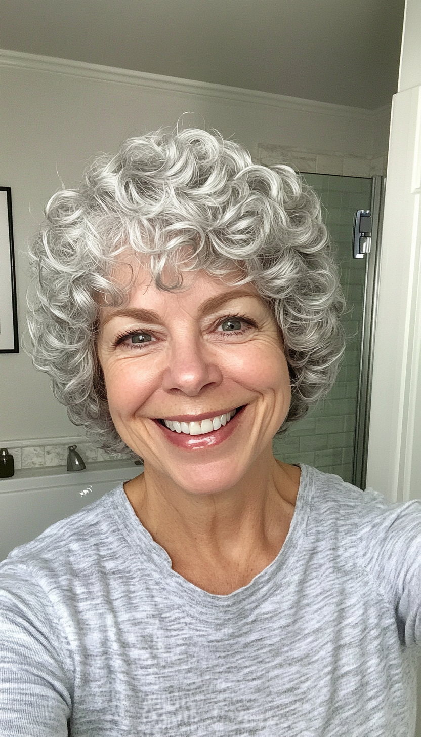 7. Curly Tapered Cut in Soft Silver (Hairstyles For Women Over 70) - Hairstyles For Women Over 70