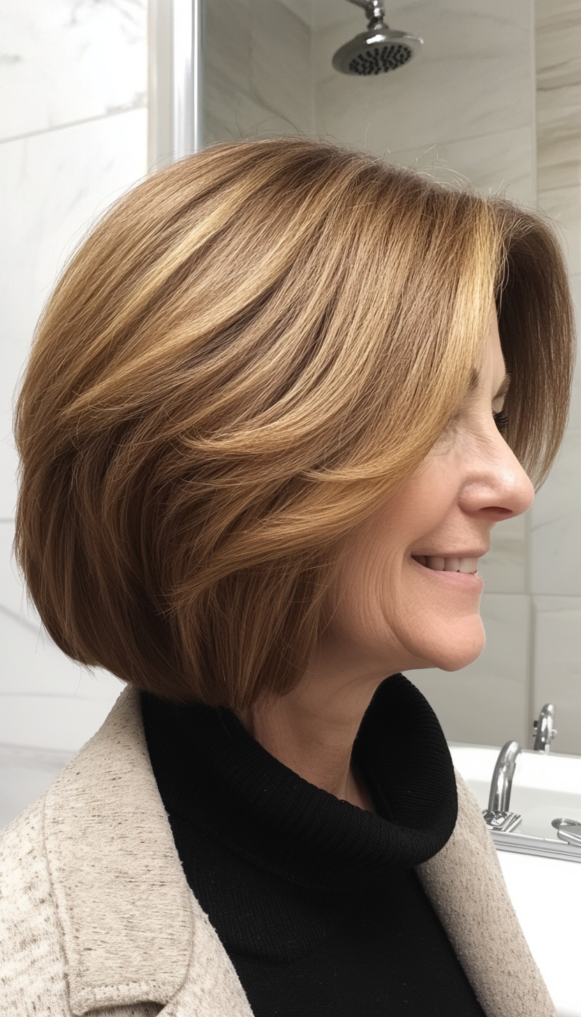 17. Rounded Bob in Light Golden Brown (Hairstyles For Women Over 70) - Hairstyles For Women Over 70