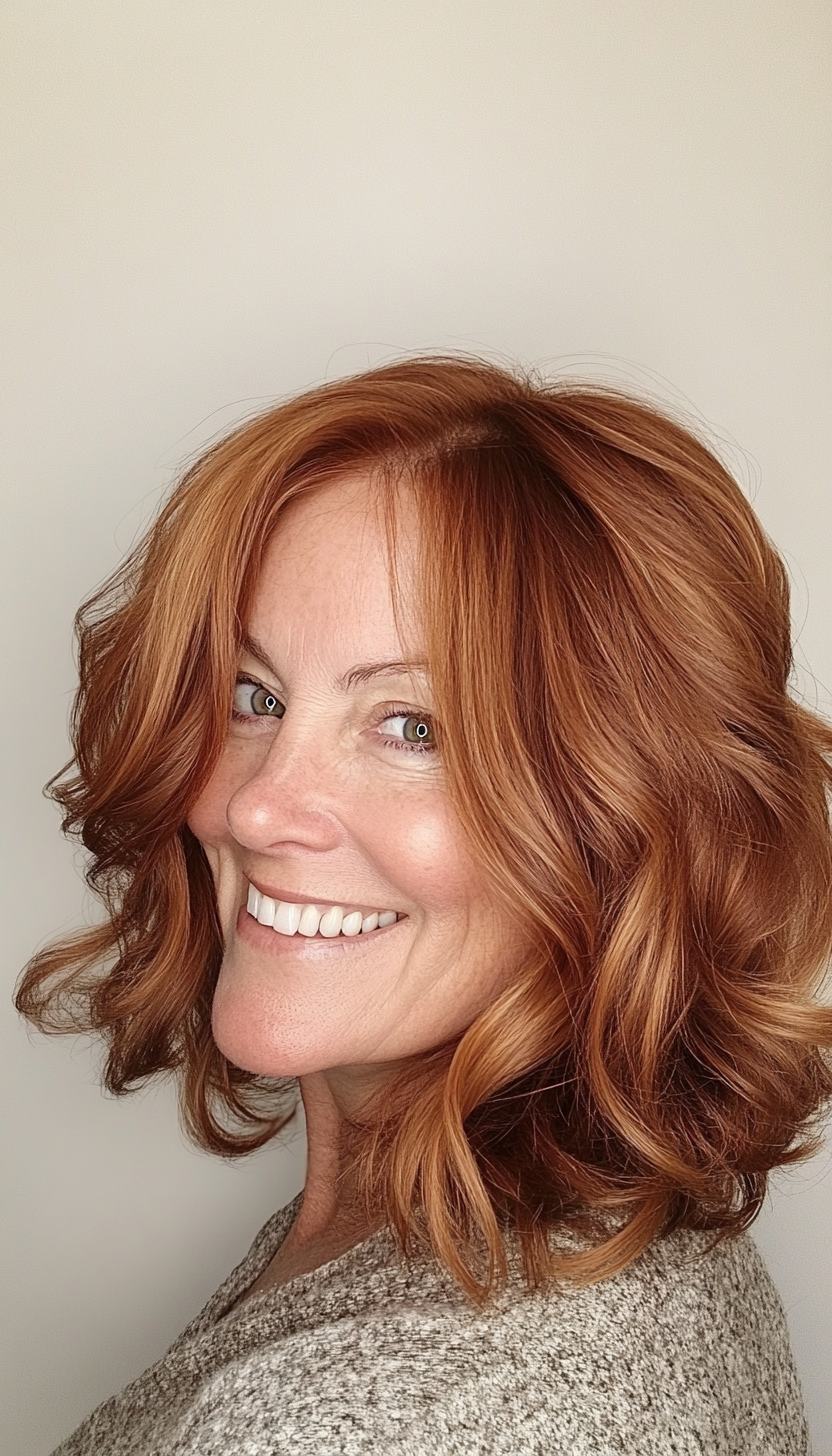 19. Chin-Length Wavy Bob in Rich Chestnut (Hairstyles For Women Over 70) - Hairstyles For Women Over 70
