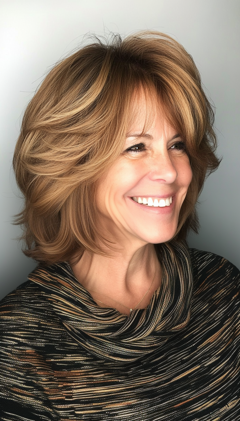 24. Modern Shag in Warm Hazelnut (Hairstyles For Women Over 70) - Hairstyles For Women Over 70