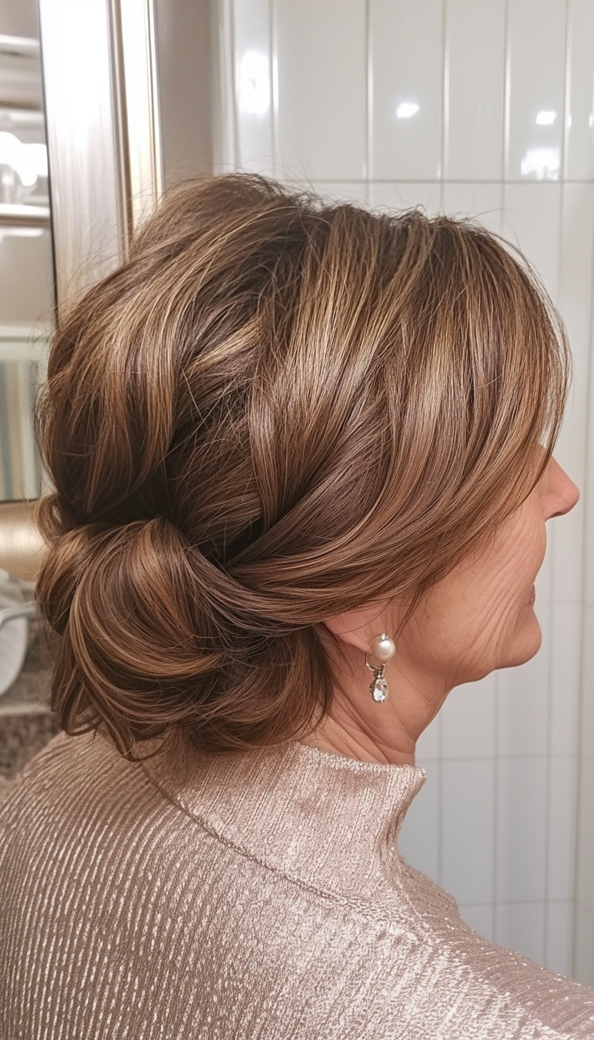 25. Elegant Updo in Light Mocha Brown (Hairstyles For Women Over 70) - Hairstyles For Women Over 70
