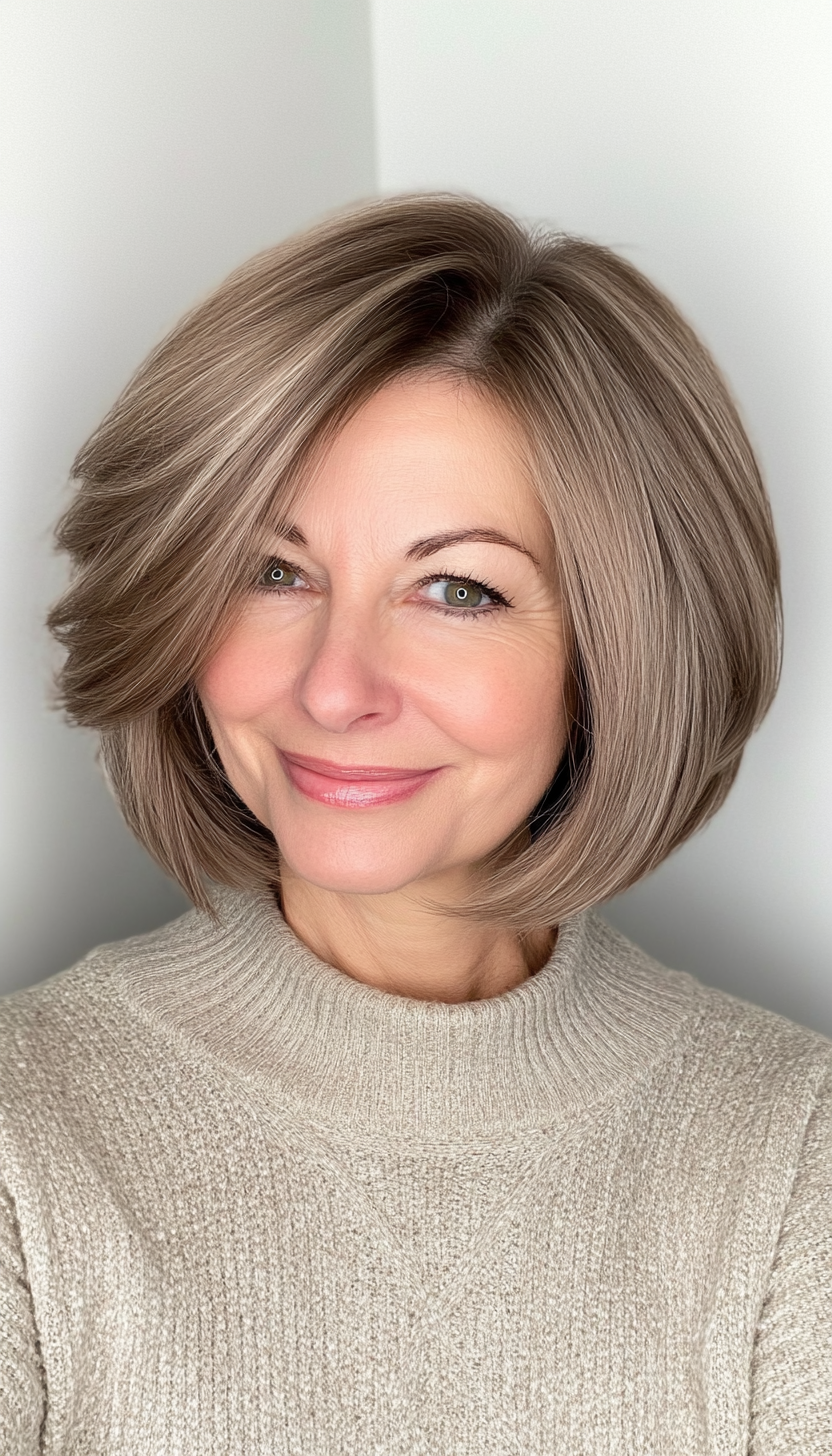 1. Soft Layered Bob in Ash Brown (Bob Hairstyles For Older Women) - Bob Hairstyles For Older Women