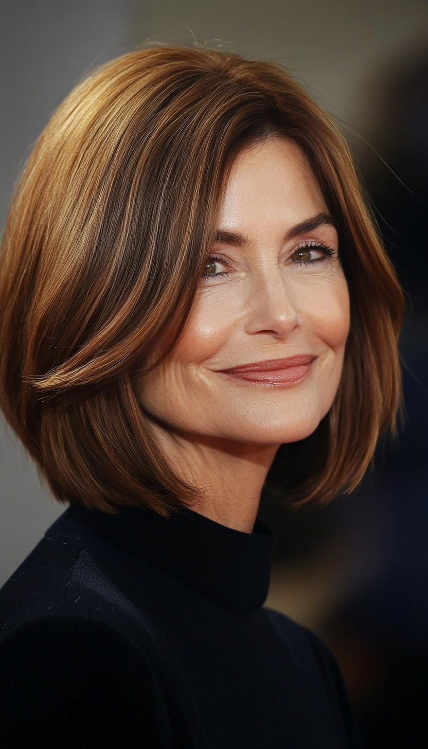 5. Side-Swept Bob in Warm Honey Brown (Bob Hairstyles For Older Women) - Bob Hairstyles For Older Women