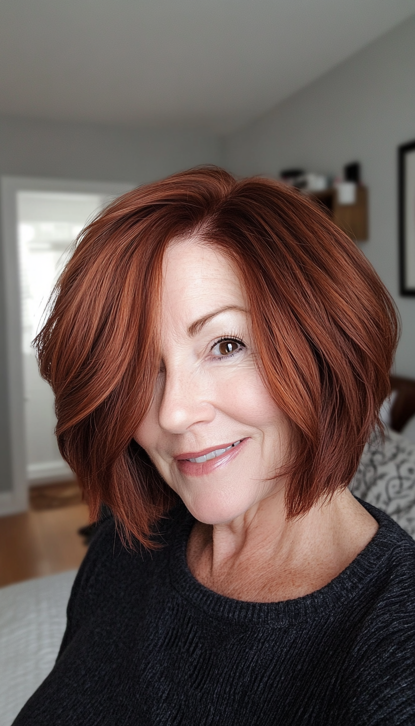 6. Textured Bob in Dark Auburn (Bob Hairstyles For Older Women) - Bob Hairstyles For Older Women