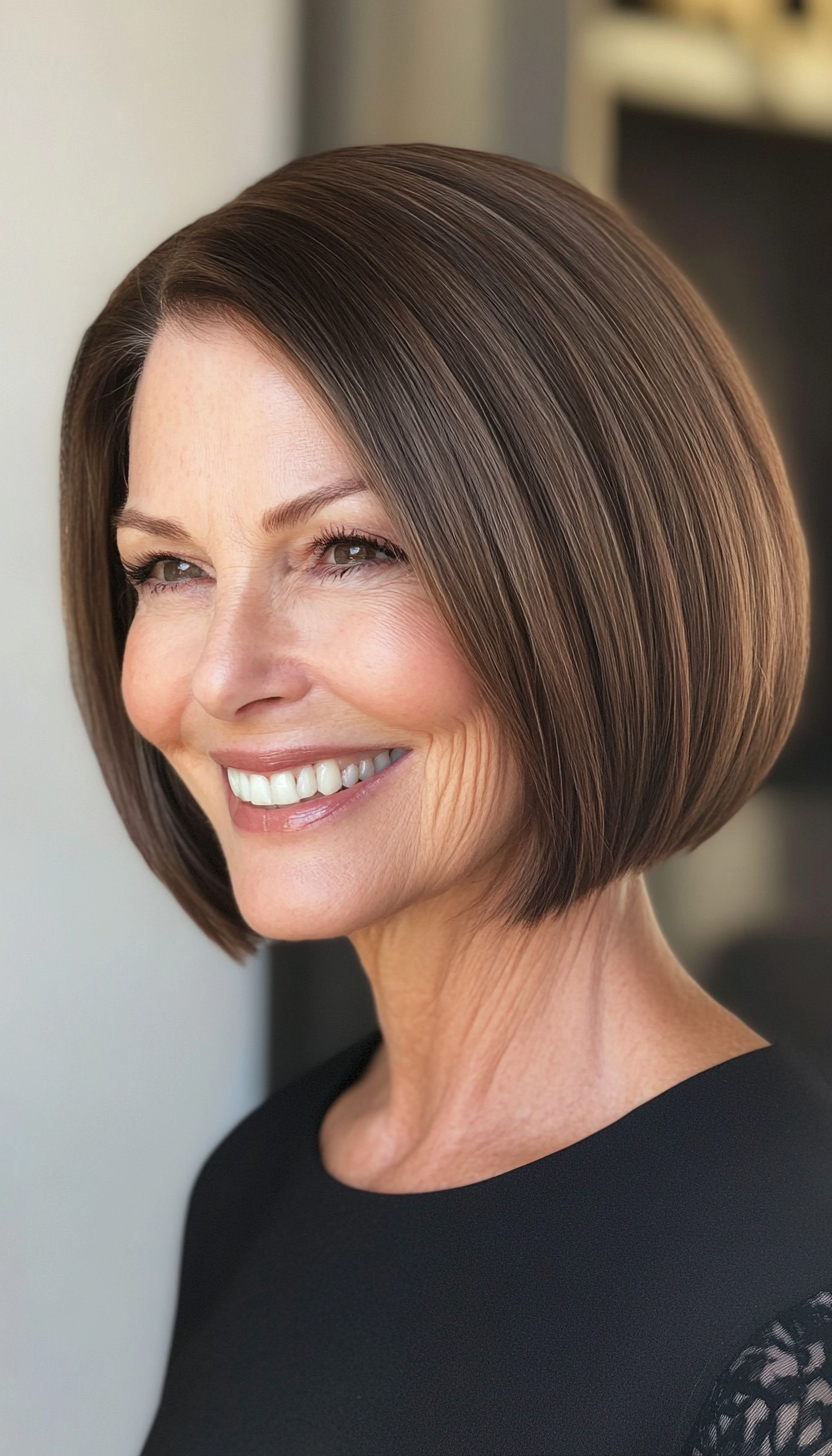 7. Curved Bob in Medium Brown (Bob Hairstyles For Older Women) - Bob Hairstyles For Older Women