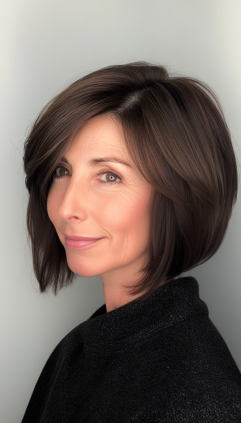9. Tapered Bob in Dark Chocolate Brown (Bob Hairstyles For Older Women) - Bob Hairstyles For Older Women