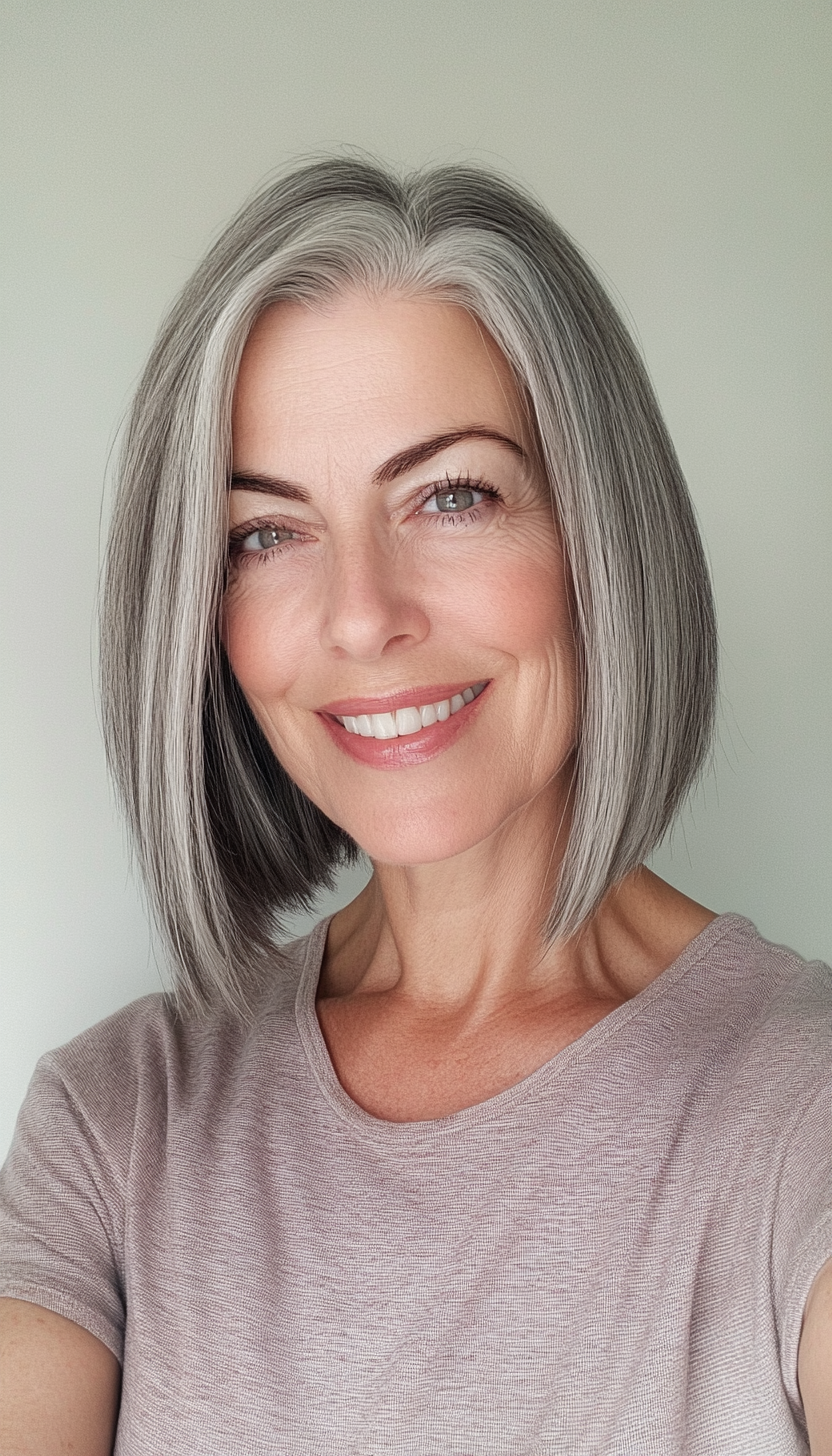 11. Chin-Length Bob in Natural Gray (Bob Hairstyles For Older Women) - Bob Hairstyles For Older Women