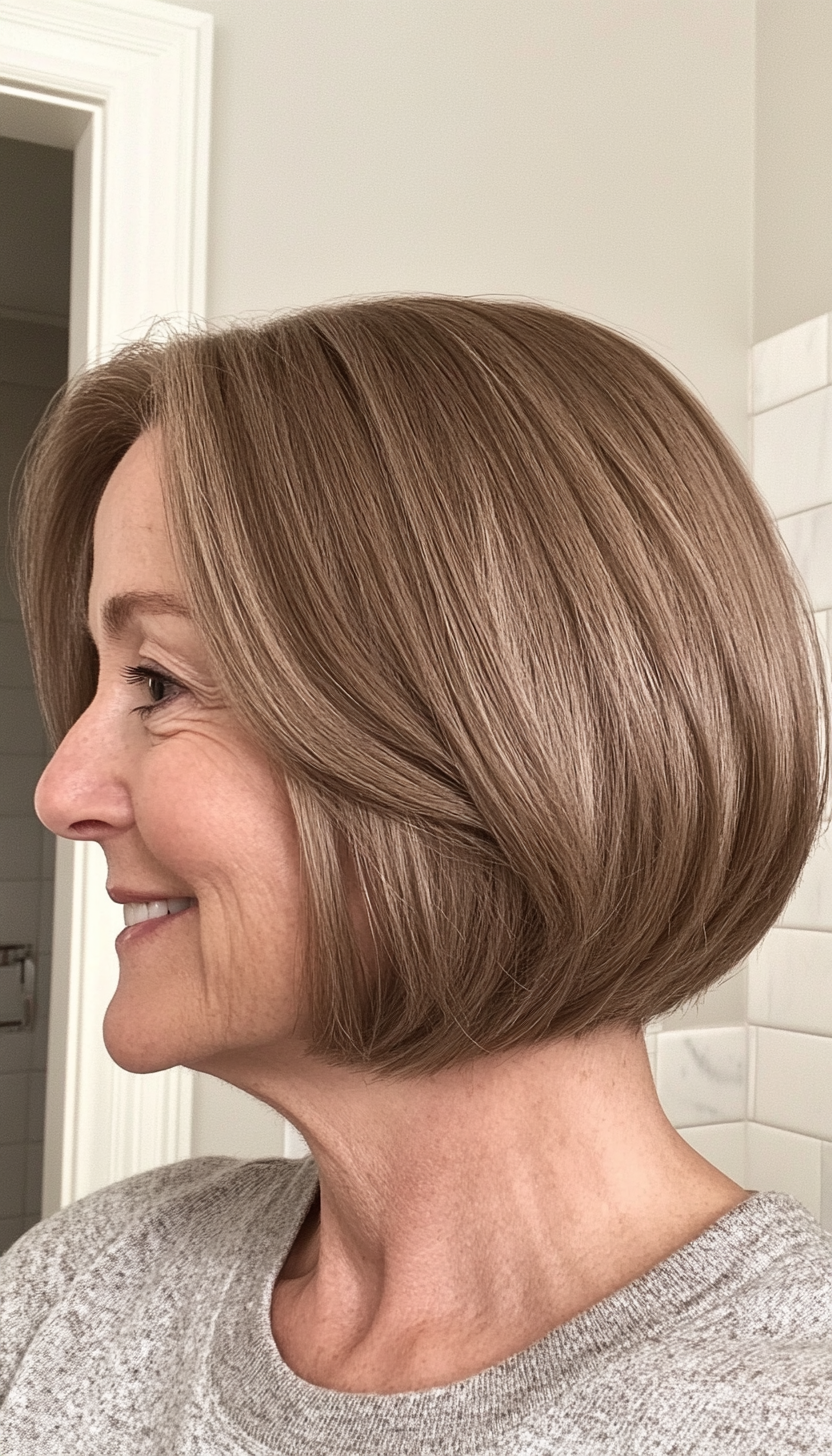 12. Rounded Bob in Medium Ash Brown (Bob Hairstyles For Older Women) - Bob Hairstyles For Older Women