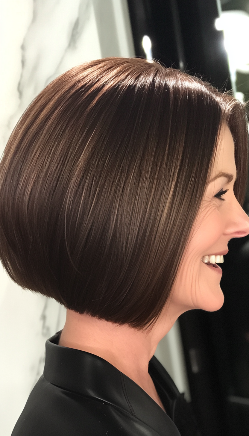 15. Angled Bob in Deep Espresso Brown (Bob Hairstyles For Older Women) - Bob Hairstyles For Older Women