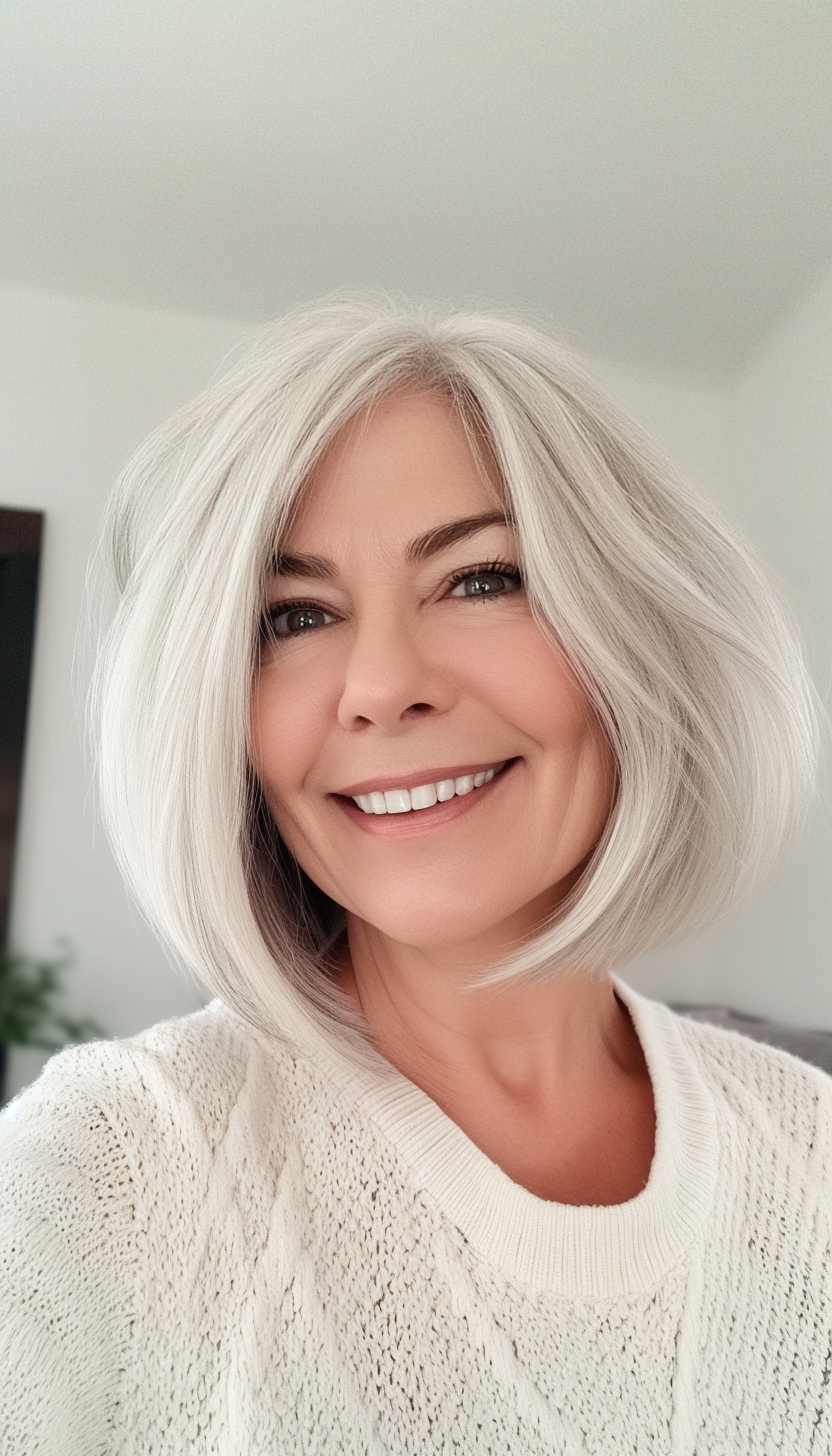 16. Voluminous Bob in Soft Silver (Bob Hairstyles For Older Women) - Bob Hairstyles For Older Women