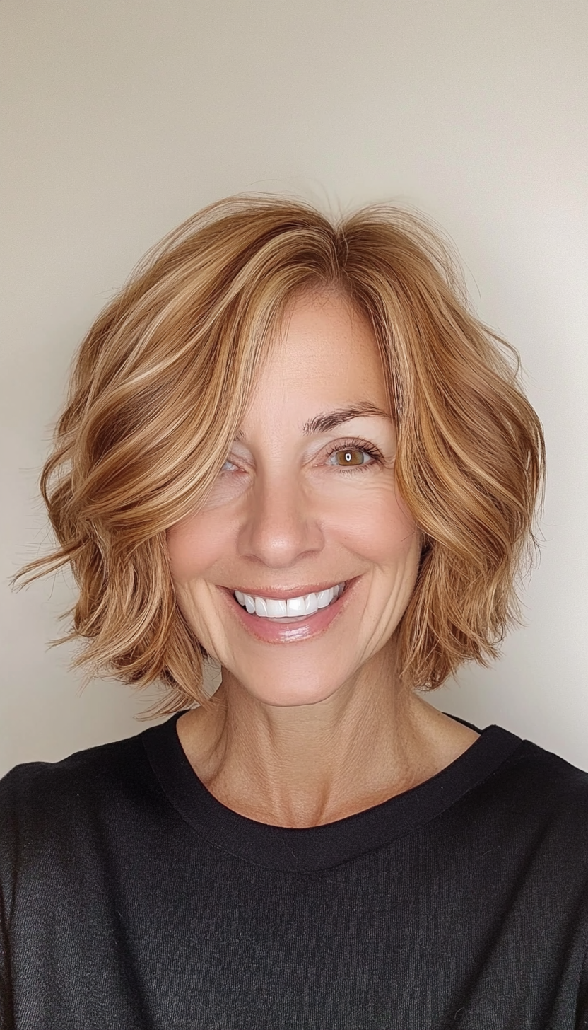 19. Short Textured Bob in Light Golden Brown (Bob Hairstyles For Older Women) - Bob Hairstyles For Older Women
