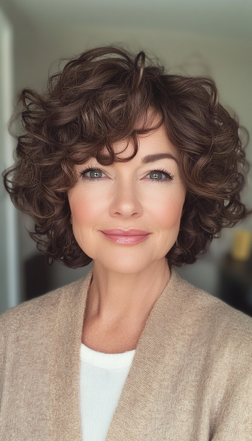 20. Curly Bob in Warm Mocha Brown (Bob Hairstyles For Older Women) - Bob Hairstyles For Older Women
