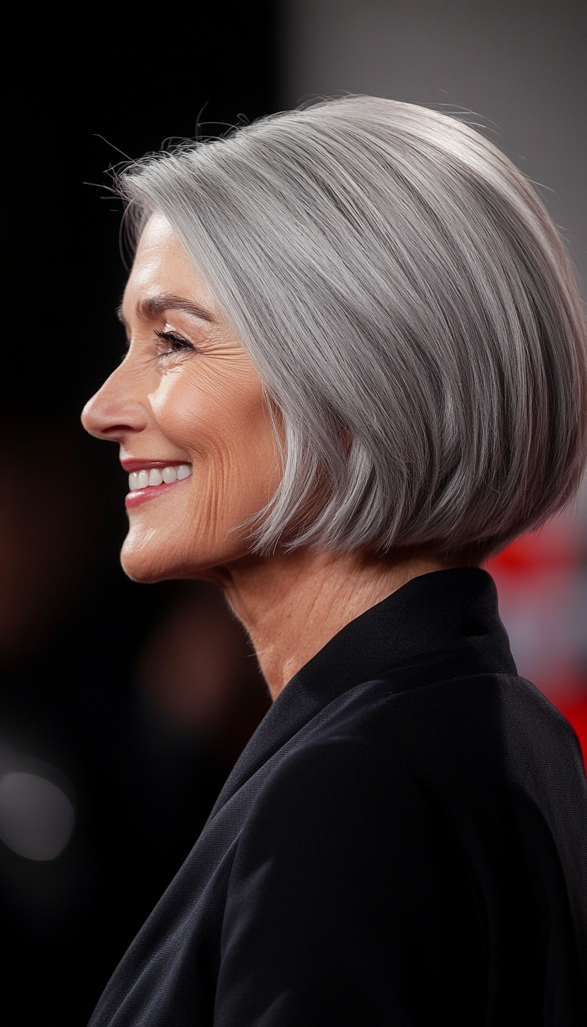 23. Ear-Length Bob in Classic Salt-and-Pepper (Bob Hairstyles For Older Women) - Bob Hairstyles For Older Women